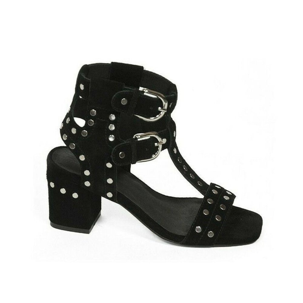 URGE ALICE STUDDED BLACK SUEDE ANKLE STRAP HEELS 41 / 10